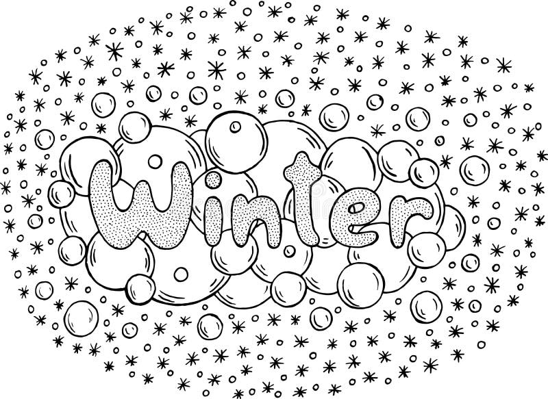 coloring page for adults with mandala and winter word