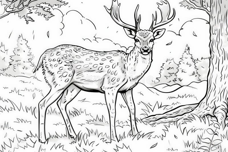 Majestic Deer in Enchanted Forest Stock Illustration Illustration of