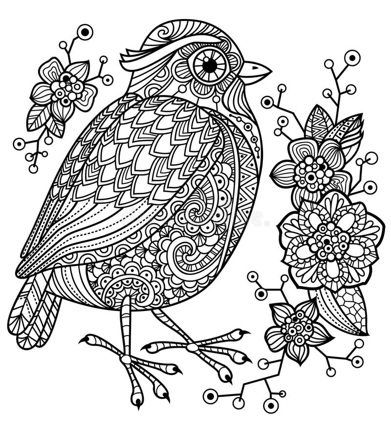 Download Coloring Page With A Bird And Flowers Stock Vector ...