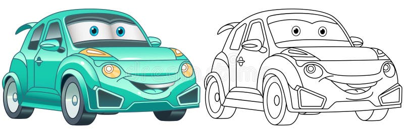 Coloring Page with Blue Car Stock Vector - Illustration of happy