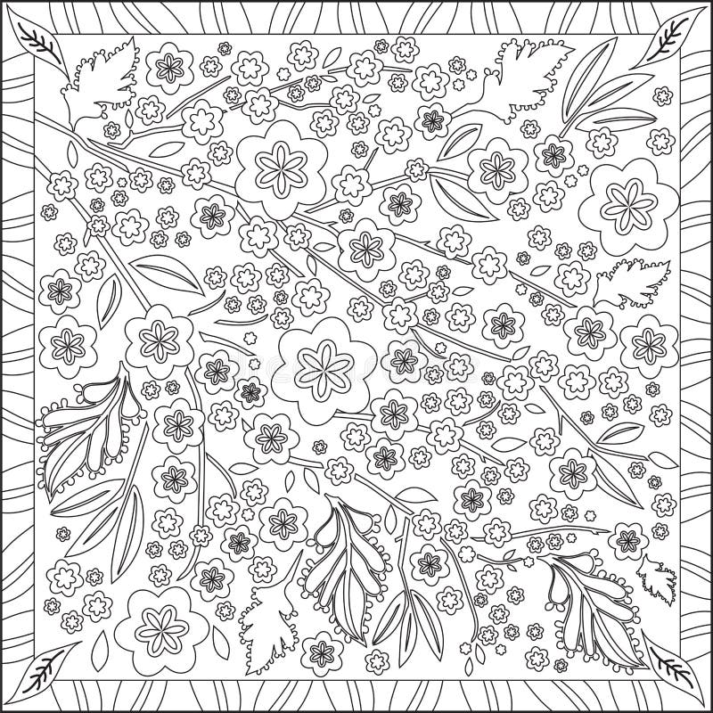 coloring page book for adults square format cherry blossom flower design vector illustration stock vector illustration of flower drawing 69094093