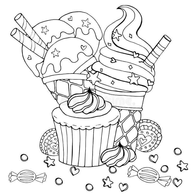 Ice Cream Dessert Kawaii Food Coloring Pages - pic-brouhaha