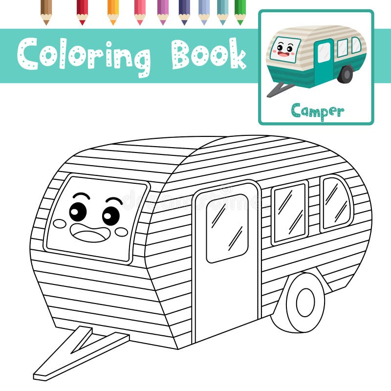 Cute Camper Trailer Vector Illustration Stock Illustration Illustration Of Blue Colors 174691387