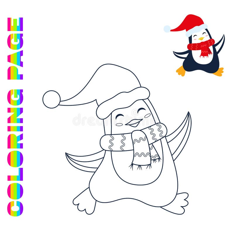 Coloring Page with Cartoon Funny Penguin Stock Vector - Illustration of ...