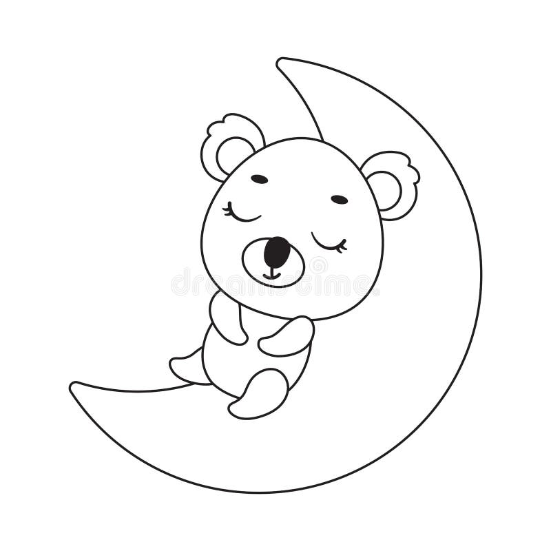 Coloring Page Cute Little Koala Sleeping on Moon. Coloring Book for ...