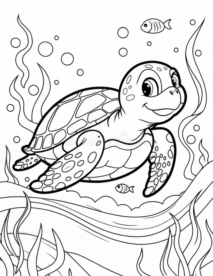 Coloring page cute turtle stock illustration