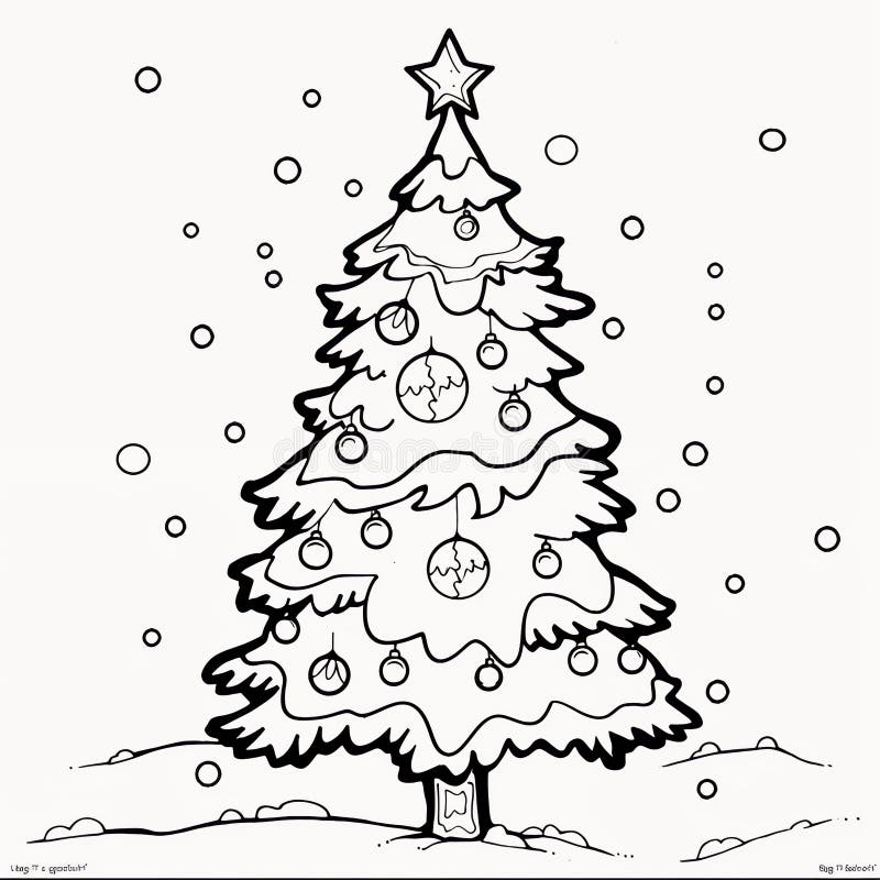 Coloring Page of a Decorated Christmas Tree. Black and White ...