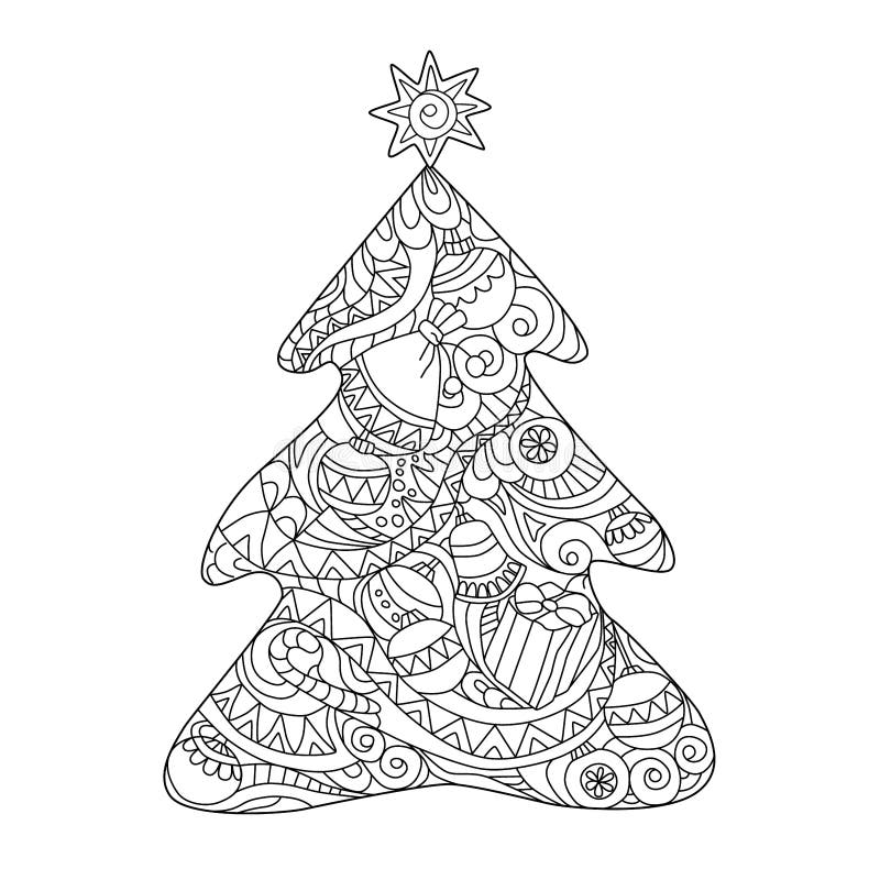 Coloring Page with Doodles in the Shape of a Christmas Tree with ...