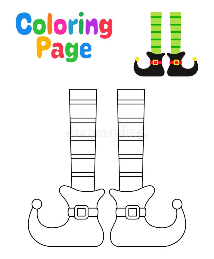 Coloring Page with Elf Feet for Kids Stock Vector - Illustration of ...