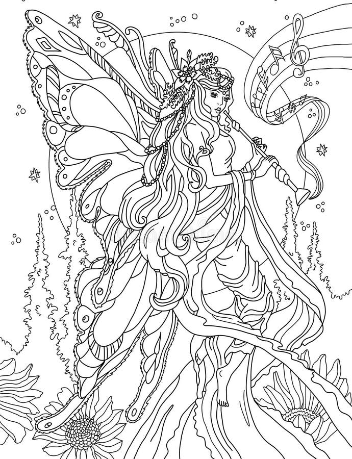 Coloring page the Fairy stock illustration. Illustration of drawing -  127841252