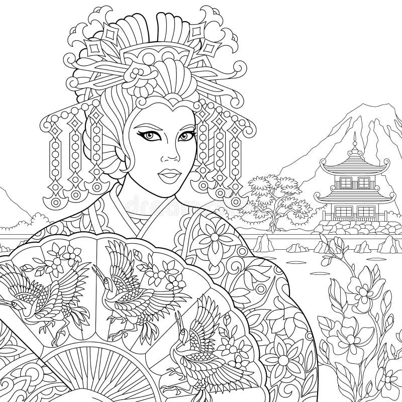 Zentangle stylized geisha woman