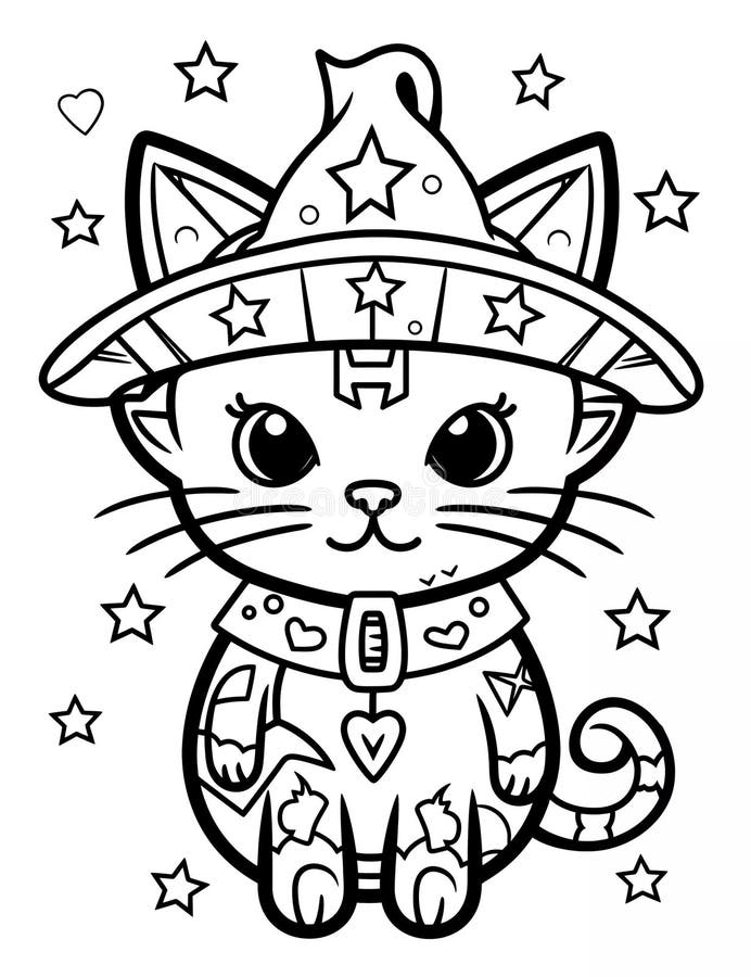 Cat Halloween Coloring Page Stock Illustrations – 570 Cat Halloween ...