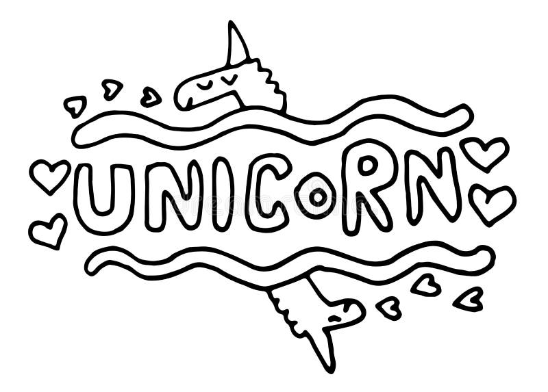 Be My Unicorn Doodle With Lettering. Hand Drawn Thin Line Card About