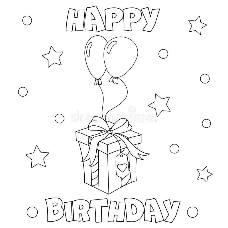 coloring page happy birthday stock vector  illustration