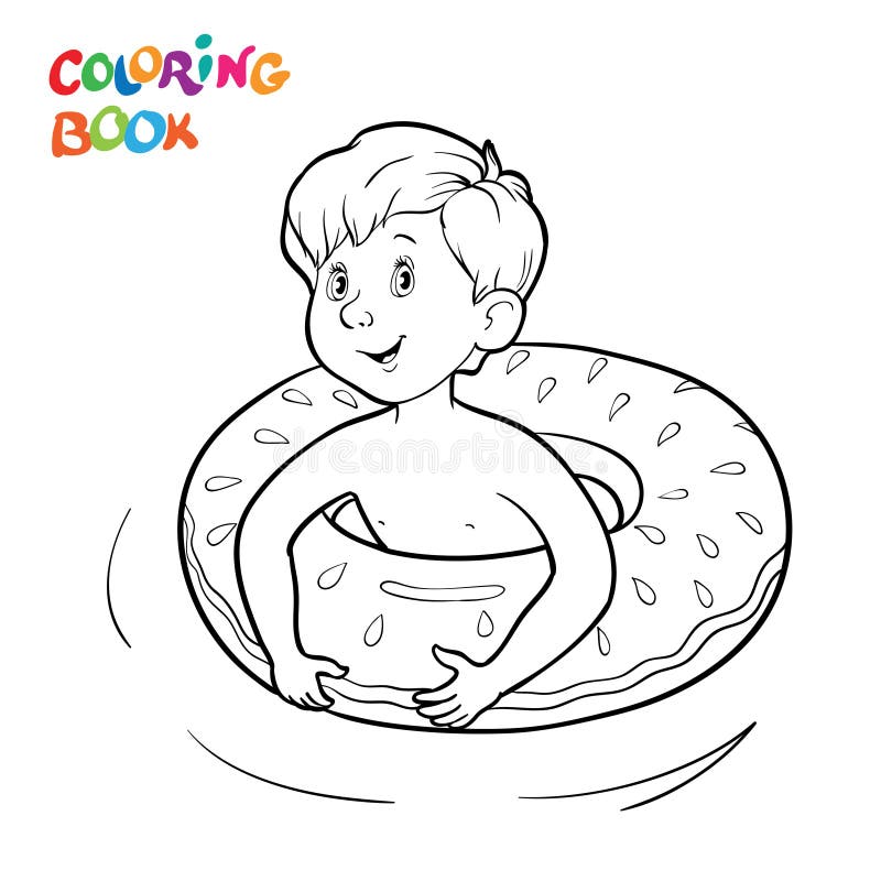 boy swimming coloring page