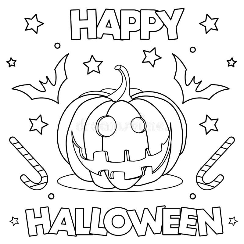 Coloring Page `Happy Halloween`. Stock Vector - Illustration of fall ...