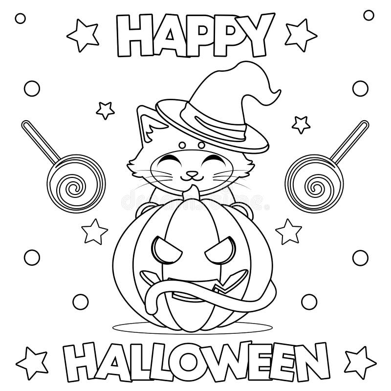 Coloring Page Happy Halloween Stock Vector Illustration Of Happy Outline 129093953