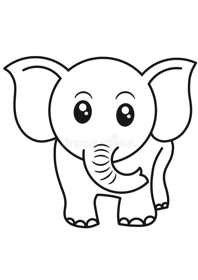 Coloring Page Illustration with Cute Cartoon Elephant Baby. Farm Animals.  Printable. Hand-drawn Image. Cartoon Drawing. Wild. Stock Illustration -  Illustration of african, face: 216603353