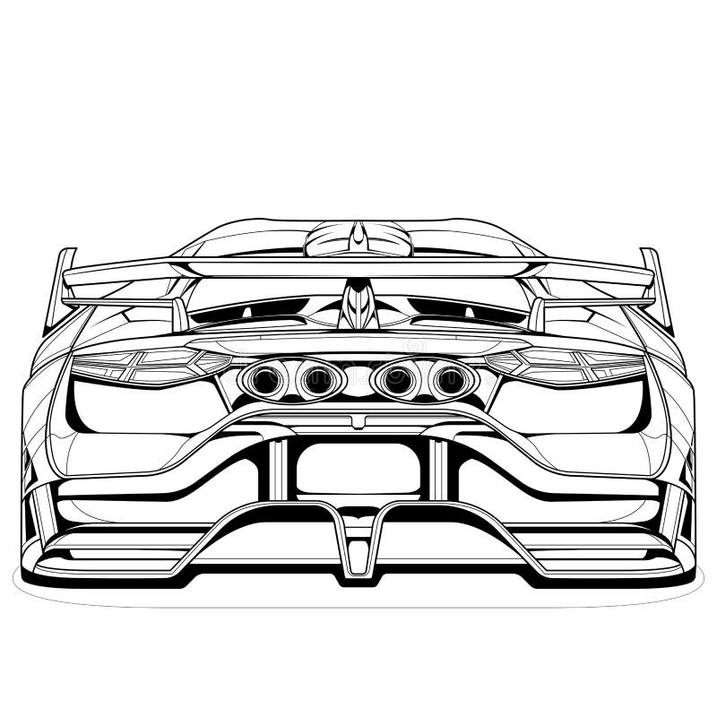 Coloring page vector line art illustration car for book and drawing. Black  contour sketch. Isolated on white background. High-speed drive vehicle.  Graphic element. Stroke without fill Stock Vector