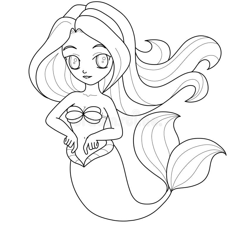 Coloring Page Line Art of Cute Little Mermaid Underwater World. Black and  White. Vector Illustration for Coloring Book Stock Vector - Illustration of  marine, mythological: 157632254