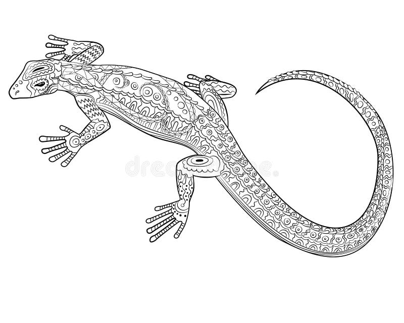 coloring page with lizard in zentangle style stock vector