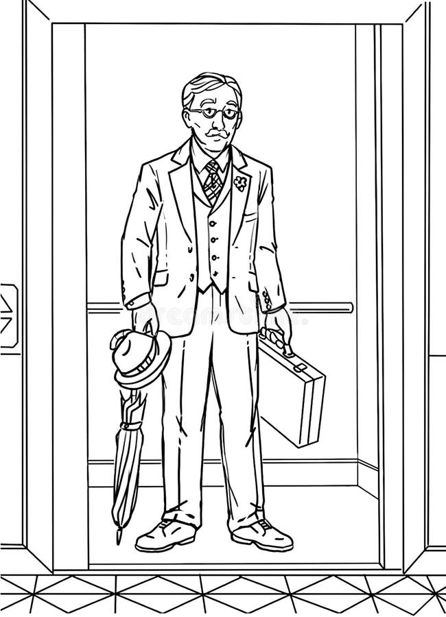 Coloring Page with Old Elegant Gentleman Stock Illustration