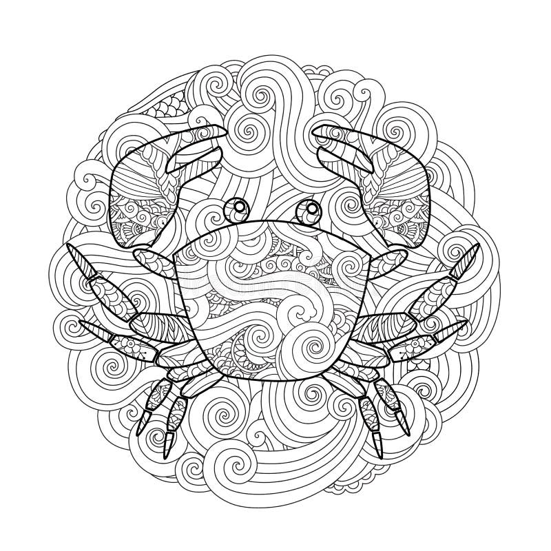 Coloring page. Ornate crab in circle, mandala isolated on white background. royalty free illustration Coloring page. Ornate crab in circle, mandala isolated on white background. royalty free illustration