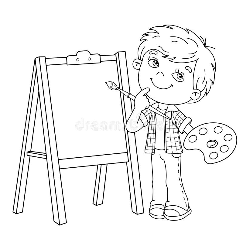 https://thumbs.dreamstime.com/b/coloring-page-outline-cartoon-boy-brush-paints-little-artist-easel-book-kids-231850266.jpg
