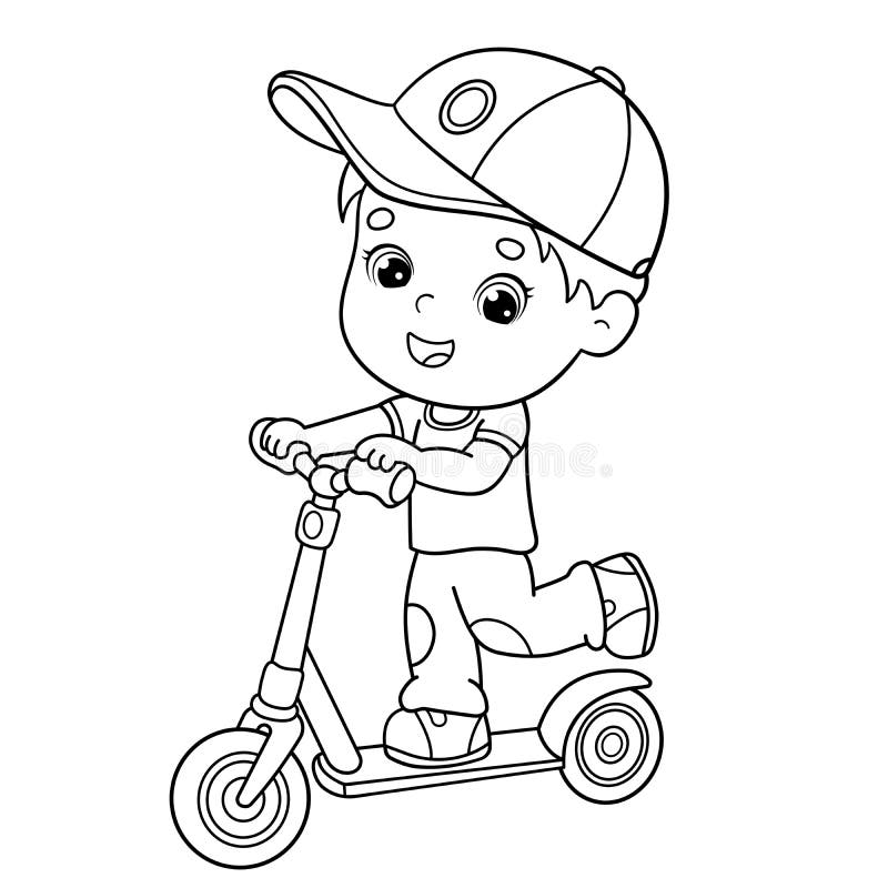 Coloring Page Outline of Cartoon Boy on the Scooter. Coloring Book for Kids  Stock Vector - Illustration of coloring, kids: 177475144