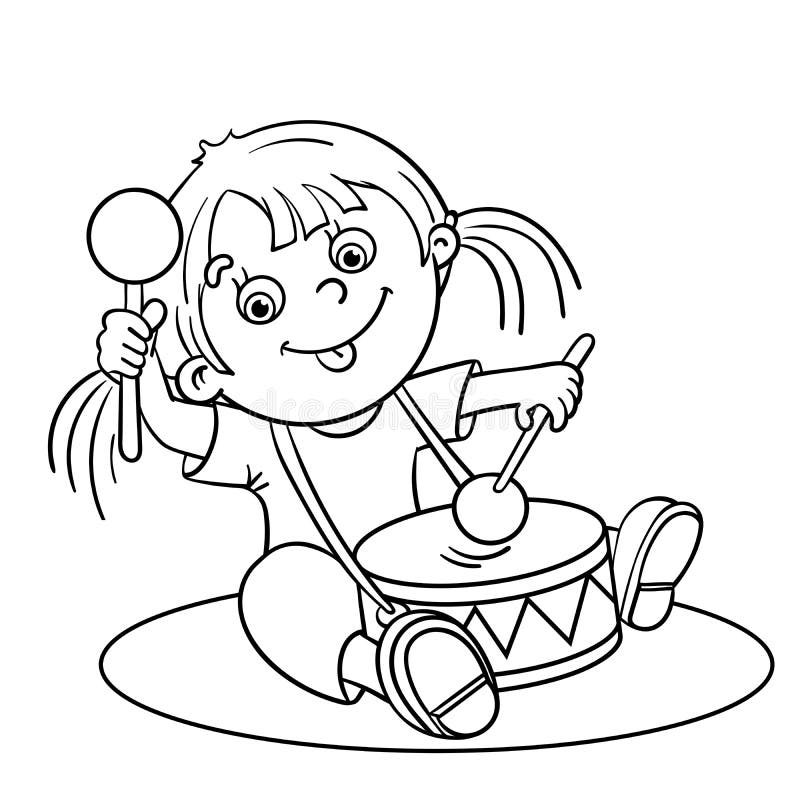 Coloring Page Outline Of A Cartoon Girl Playing The Drum Stock Vector Illustration Of Music Movement 61085624