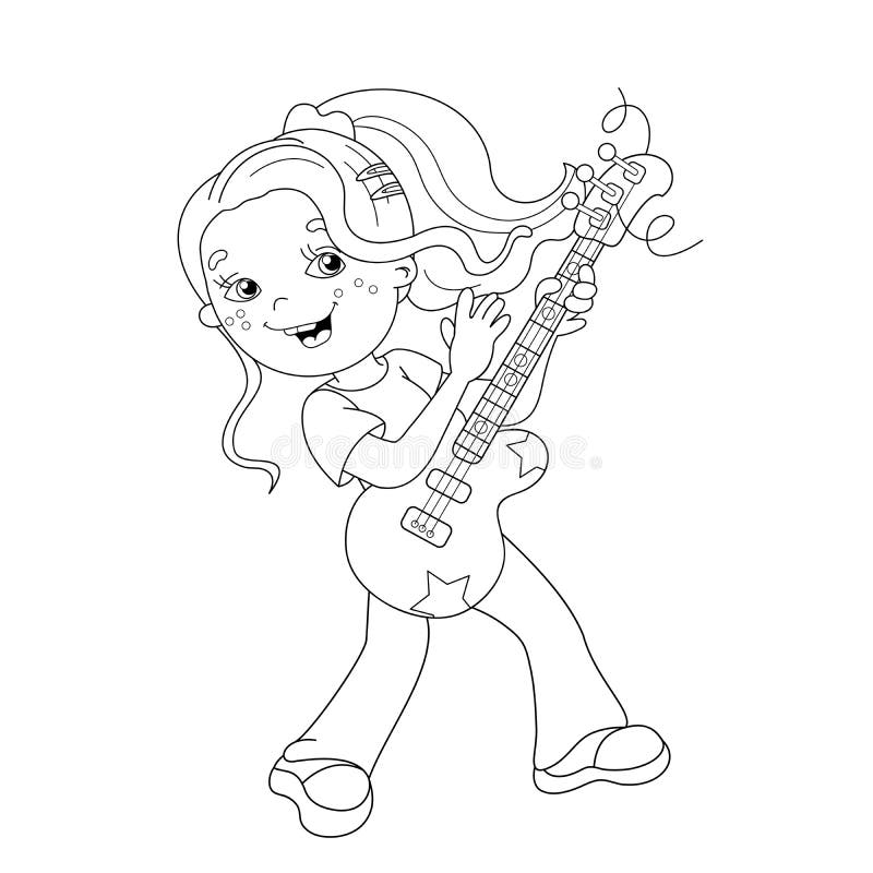 Coloring Page Outline Of Cartoon Girl Playing The Guitar ...