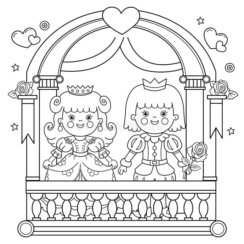Princess Coloring Book Princess Prince Illustration Stock Vector