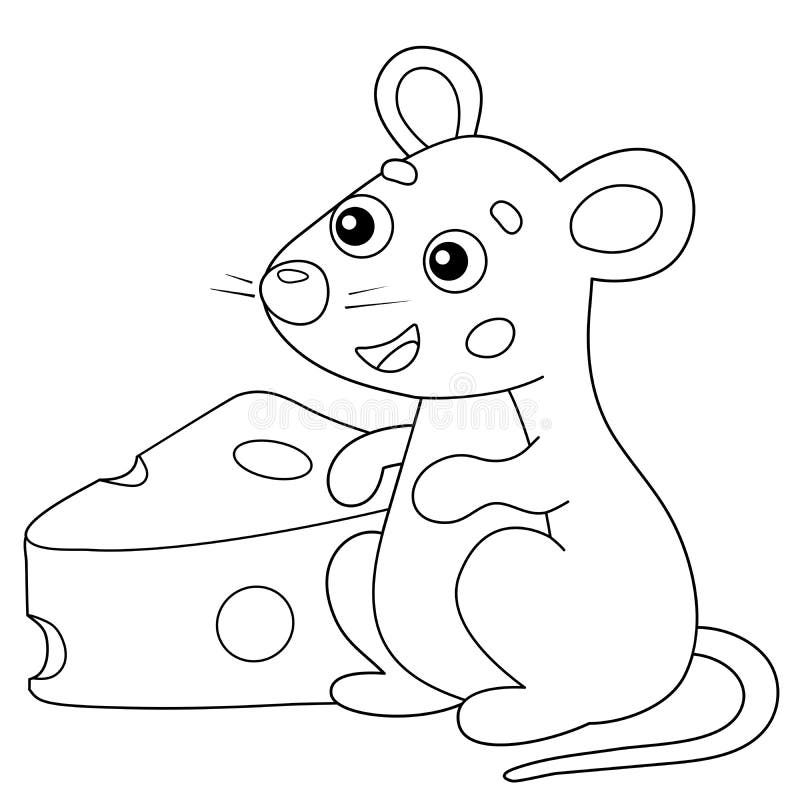Coloring Page Outline of Cartoon Mouse with Cheese. Animals. Coloring