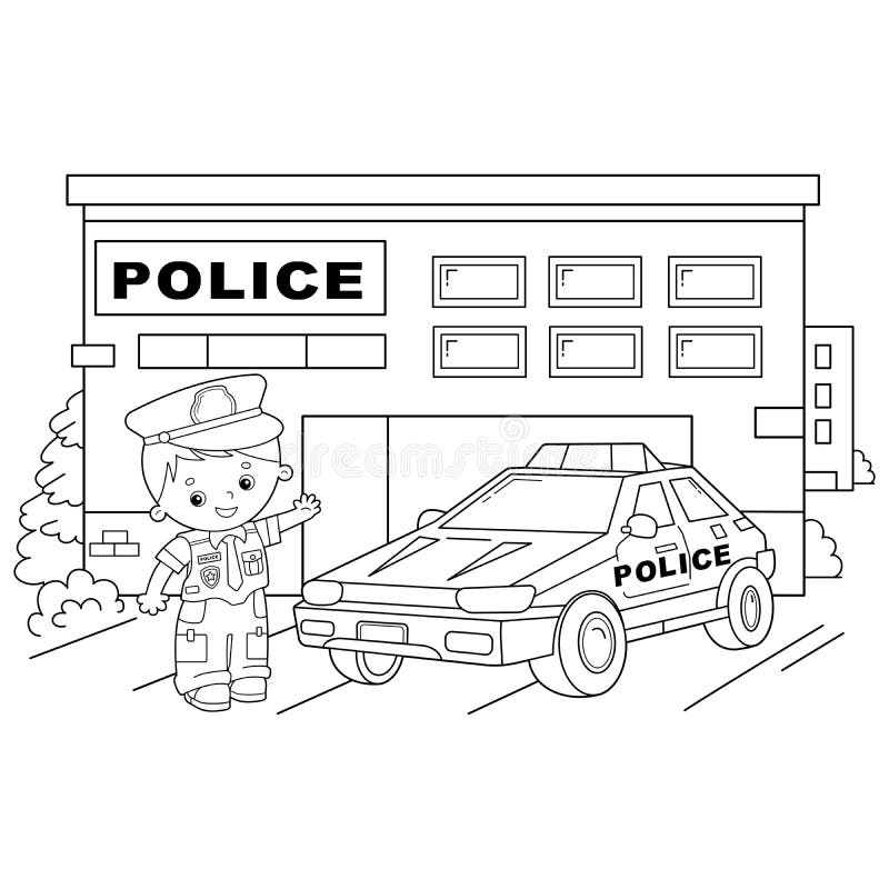 Policeman And Car Driver. Coloring Book Stock Illustration ...