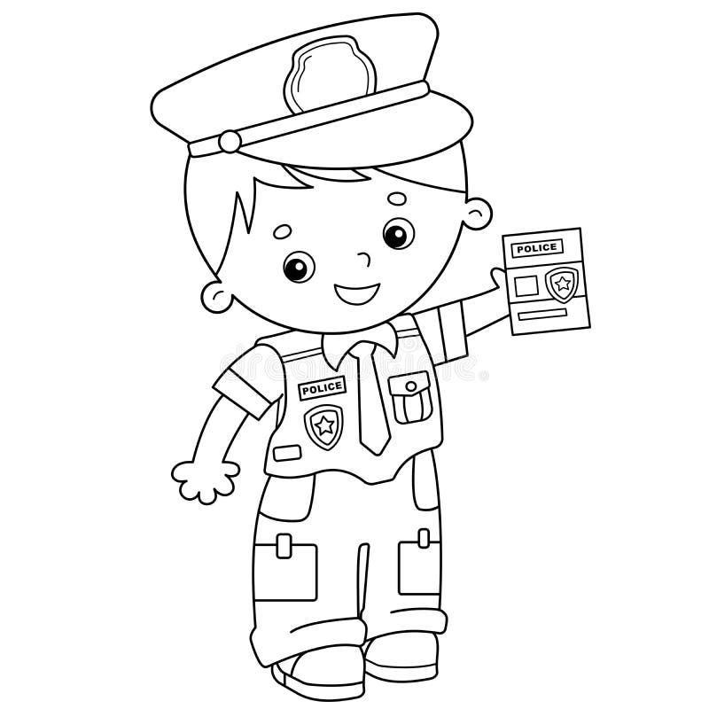 Coloring Page Outline of Cartoon Policeman. Profession - Police