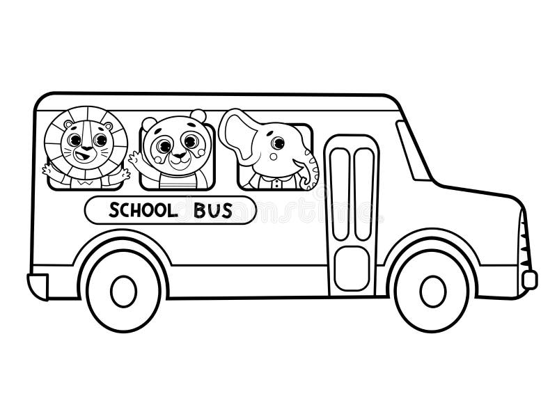 Coloring Page Outline of Cartoon School Bus with Animals. Vector Image on  White Background Stock Vector - Illustration of children, drawing: 194659905