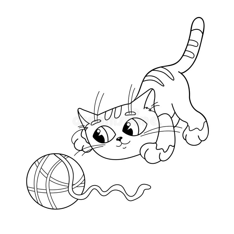 Kids Cat  With Yarn Color  Coloring  Pages 