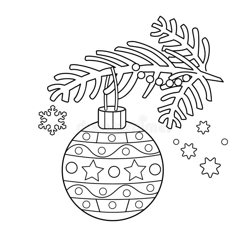 Coloring Page Outline of Christmas Decoration. Christmas Tree Branch ...