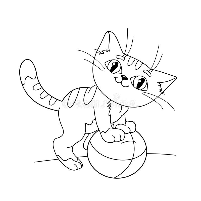  Coloring  Page  Outline Of A Fluffy Kitten  Playing With Ball  