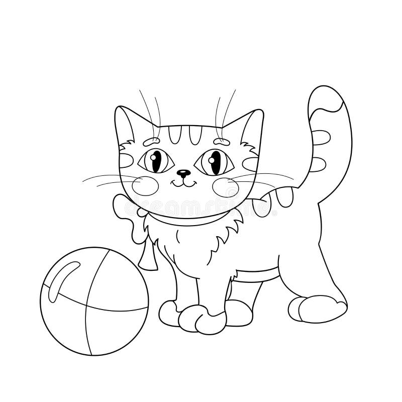  Coloring  Page  Outline Of A Fluffy Kitten  Playing With Ball  