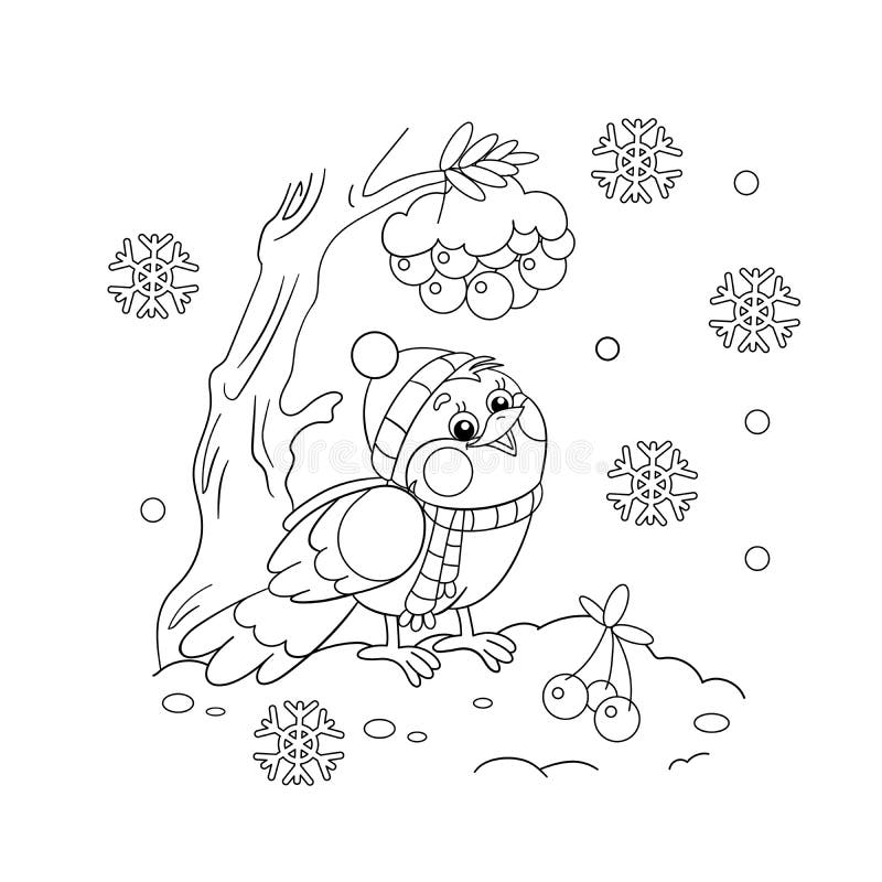 Coloring Page Outline Of a funny bird in winter