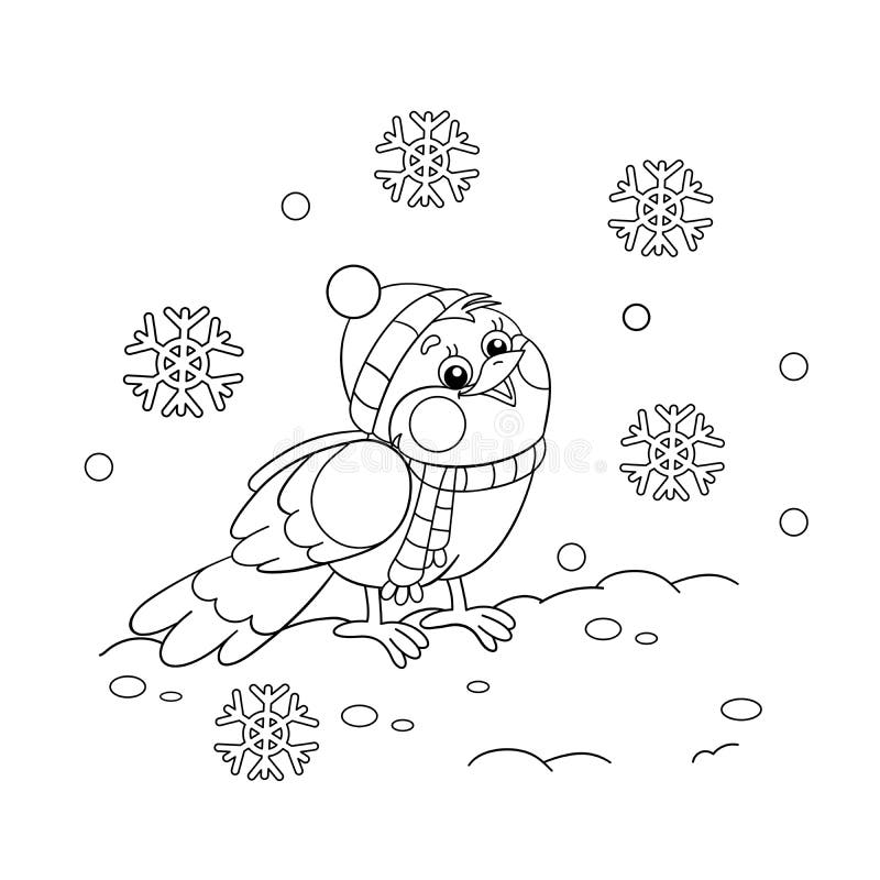 Coloring Page Outline Of a funny bird in winter