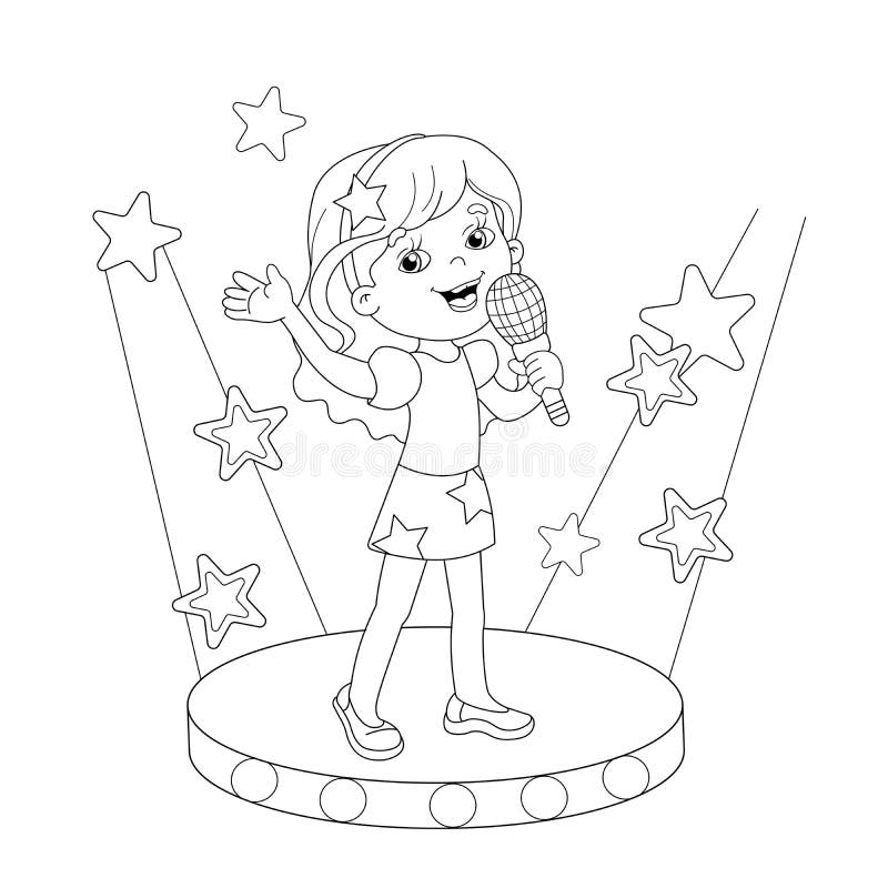 Coloring Page Outline Of Girl Singing A Song On Stage Stock Vector  Illustration of happy, note 