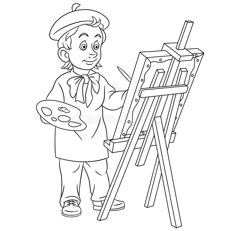 Easel With Painting Isolated Coloring Page Colouring Book Hand