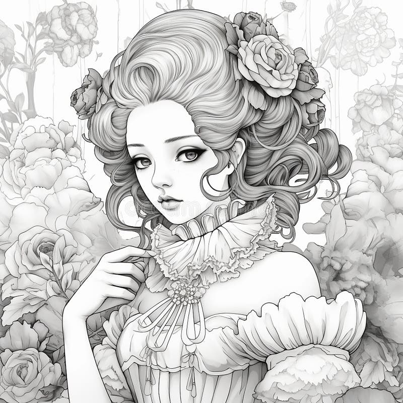 https://thumbs.dreamstime.com/b/coloring-page-portrait-girl-retro-style-flowers-plants-antistress-ai-277808601.jpg