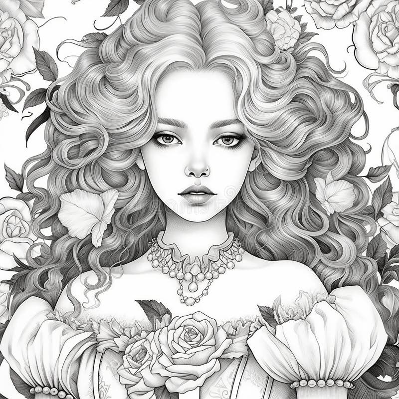 https://thumbs.dreamstime.com/b/coloring-page-portrait-girl-retro-style-flowers-plants-antistress-ai-coloring-page-portrait-girl-retro-style-278162699.jpg