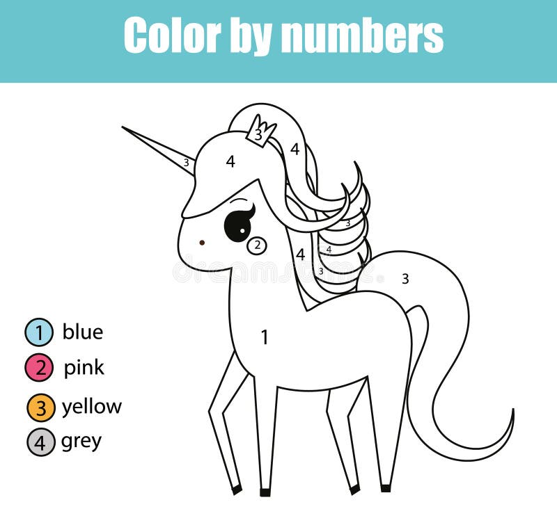 Color by numbers educational children game, drawing kids activity royalty f...