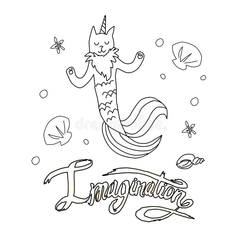Cute Unicorn Mermaid Coloring Page Cartoon Illustration. Stock Illustration - Illustration of ...