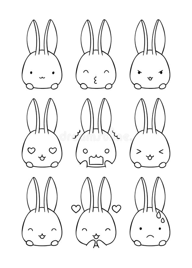 Coloring Pages, Black and White Cute Hand Drawn Emotion Bunny Doodles Stock Vector - Illustration of symbol, rabbit: 175690604 Coloring Pages, Black and White Cute Hand Drawn Emotion Bunny Doodles Stock Vector - Illustration of symbol, rabbit: 175690604