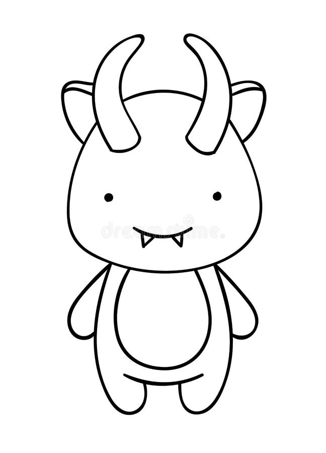 coloring-pages-black-and-white-cute-hand-drawn-monster-with-horns